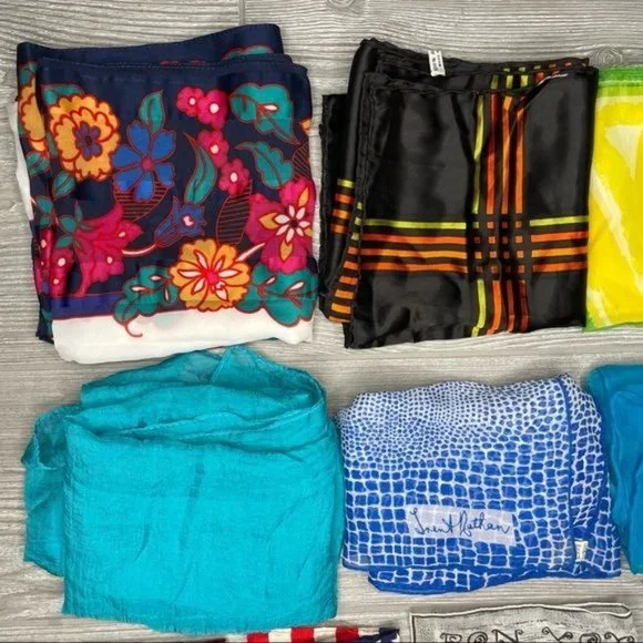Bundle of 13 decorative scarfs wraps scarves accessories vintage funky floral de
